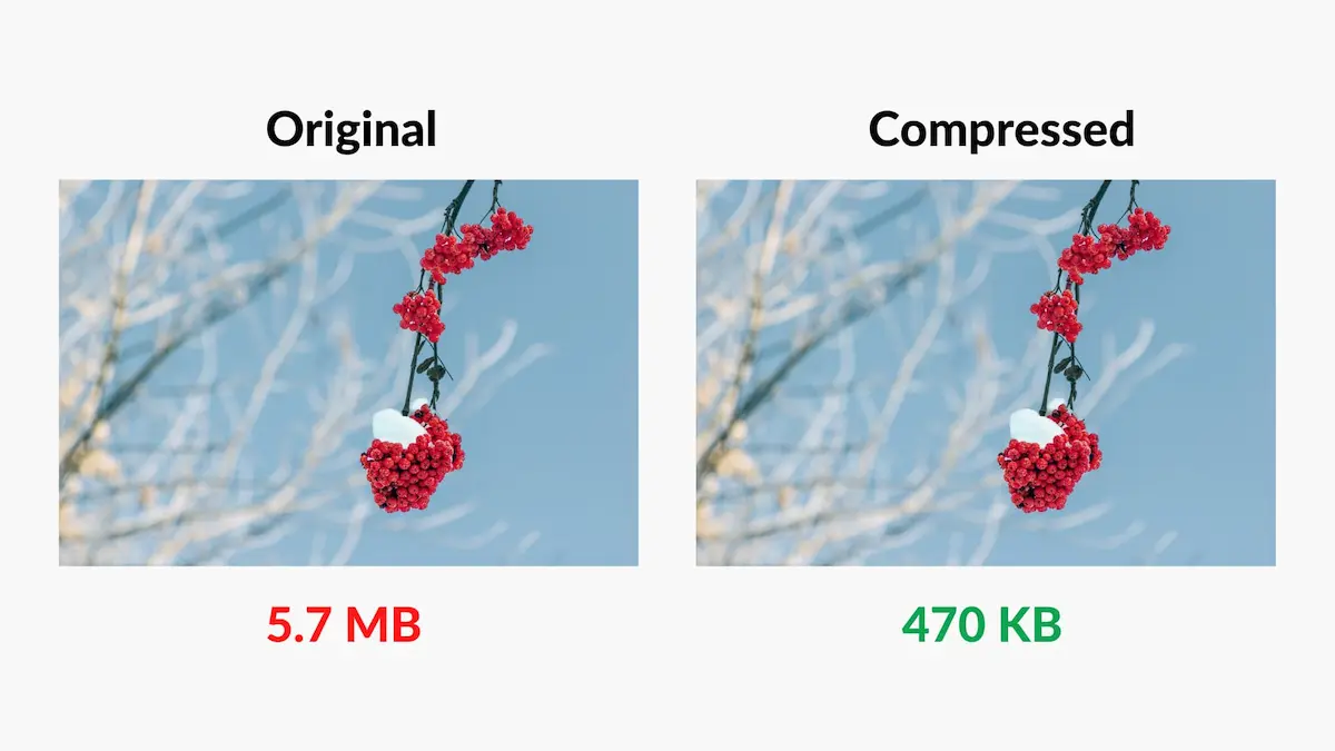 Compress an image without losing quality - illustration showing a large photo shrinking to a smaller file size